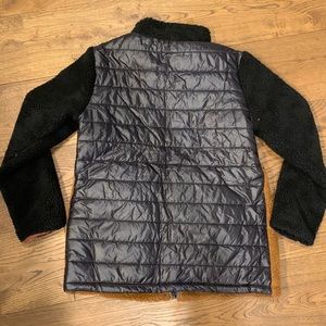 Camel brown and black color block jacket